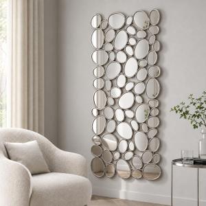 Large Wall Mirrors Decorative - 27.5x55 Inch Silver Living Room Mirrors for Wall Decor, 71 Piece Multi-Size Pebble Design Metal Framed Accent Mirror for Entryway Living Room Home Decor