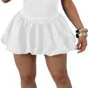 YOOTIKO Women Y2k Bubble Mini Dress Party Clubwear Sexy Square Neck Long Sleeve Cute Puffy Dress (Large, Short White)