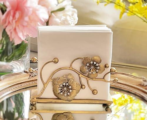 Chez Juju Gold Orchid Blooms Napkin Holder| Exquisite Orchid Flowers & Faux Crystals Design| Vertical Iron Metal Disposable Tissue Paper Towel Tabletop Dispenser Organizer| Bathroom Kitchen Hotel