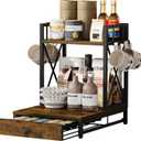 Coffee Pod Holder with Drawer, 35 K Cup Holder Organizer, 3 Tier Coffee Station Organizer, Coffee Bar Accessories Organizer Rack with 4 Hooks for Home Office