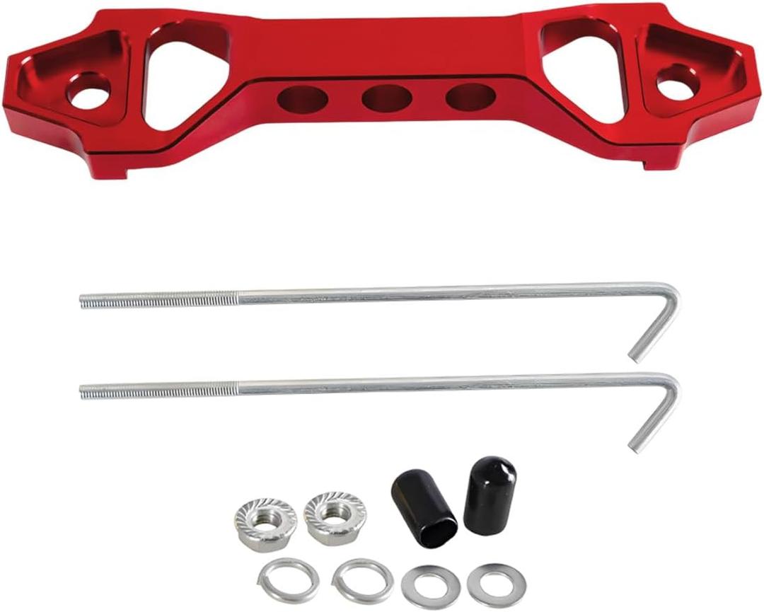 povtii Battery Hold Down Sets, Aluminum Alloy Car Battery Holder Kit with J Hook Nut Spacers, Automotive Battery Hold Down Bracket Lock Accessories Universal for Most Vehicles (Red)