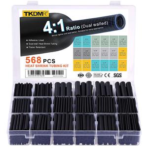 TKDMR 568 Pcs Heat Shrink Tubing - 4:1 Ratio,2.2" Length,Adhesive Lined, Marine Grade Shrink Wrap - Industrial Heat Shrink Tubing Kit