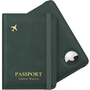 Passport Holder with Airtag Slot, Airtag Passport Wallet for Men, Slim Leather Passport Holder Case Family for Travel Anti-Lost, Green
