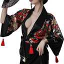 SINMIUANIME Women's Sexy Cosplay Japanese Kimono Traditional Style Yukata Printed Pajamas Costumes (Classic, A247Black)