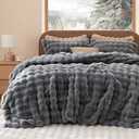 Bedsure Luxurious Faux Fur Duvet Cover Queen Size Set - Ultra Soft & Fluffy & Cozy & Warm - Elegant Shaggy Bubble Design Bedding with Duvet Cover and Pillow Shams, Grey
