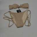 ZAFUL Metal Ring Bandeau Bikini Set Tie Side Bathing Suit High Cut 2 Piece Swimsuit Cutout Swimwear (Small, Beige)