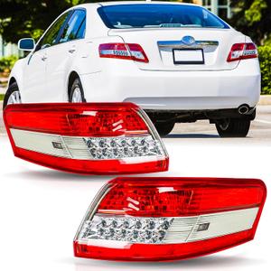 Outer Tail Lights Assembly Pair for 2010 2011 Toyota Camry OE Factory Style Red Taillights Rear Brake Lamps Left Driver and Right Passenger Side,Chrome Housing Clear Lens