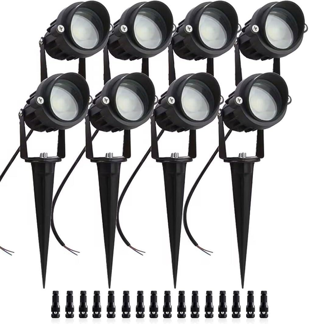 8Pack 5W Low Voltage Landscape Lights with Connectors Outdoor Lighting 24V AC/DC Focusing Lens LED Landscape Spotlights,600LM Warm White Waterproof Outdoor Garden Yard Lights