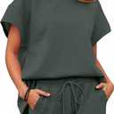 Tankaneo Womens 2 Piece Short Sets Outfits Summer Matching Lounge Set Casual Short Sleeve Tops and Shorts Pajama Set XXL