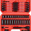 63-Piece Metric 1/4" Drive Socket Set & Nut Driver Set, Impact Standard & Deep Socket Set (4-15mm), 1/4" Hex Shank 6" Magnetic Nut Drivers, Extension Bar, Quick-Release Ratchet handle, Universal Joint