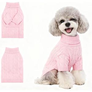 Small/Medium Dog Sweater, Warm Dog Winter Coat w/Sleeves, Comfortable High Neck Premium Dog Clothes for Mini Poodle-Best for Holidays, Daily Walks S Pink