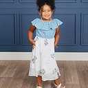 Girl's Dress, Floral Print (Blue/White), Size 130