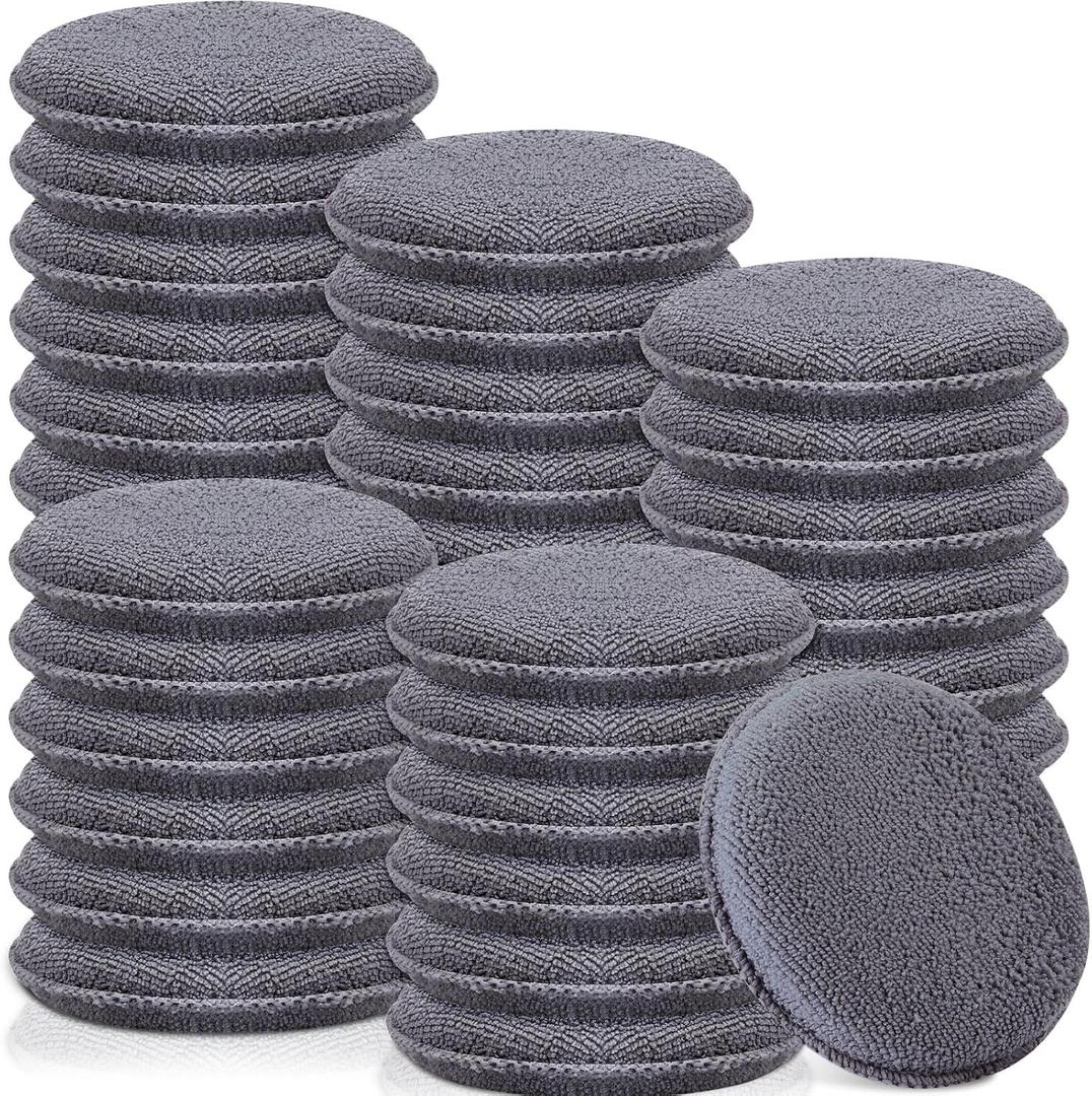 Tanlade 100 Pcs Car Detailing Microfiber Applicator Pad Wax Applicator Wash Microfiber Pads, 5 Inch Diameter (Grey) (Gray)