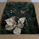 SHareconn 9FT Prelit Christmas Garland with Multi-Color LED Lights, Battery-Operated Timer, Includes Flower Ball & Poinsettia for Table Mantle Fireplace Indoor Outdoor Xmas Decor, Red and Gold, 9 FT