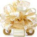 Altier 11" Wide Gold Christmas Tree Topper Bow 4 Tails Streamers with 3 Yards Long Each for Home Decoration Treetop Handmade Bow Ornament Holiday Party