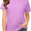 ZDC Girls Short Sleeve Shirts Crewneck T Shirts Kids Summer Tops Basic Tees 5-14 Years (Purple)
