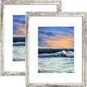 LUCKYLIFE 16x20 Frames for Wall, Display Pictures 11x14 with Mat or 16x20 without Mat, Pack of 2, Distressed White