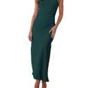 Halfisland Satin High Neck Backless Sleeveless Midi Dresses for Women Elegant Mock Neck High Waist Cross Back Cocktail Dress, size medium