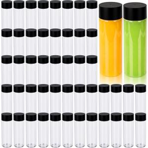 Yinder 50 Pcs Plastic Juice Bottles with Black Lids Sensory Bottles Round Clear Drink Containers Plastic Smoothie Tumble Empty Water Tumble 10 OZ for Storing Juice, Milk, Homemade Beverage (12 oz)