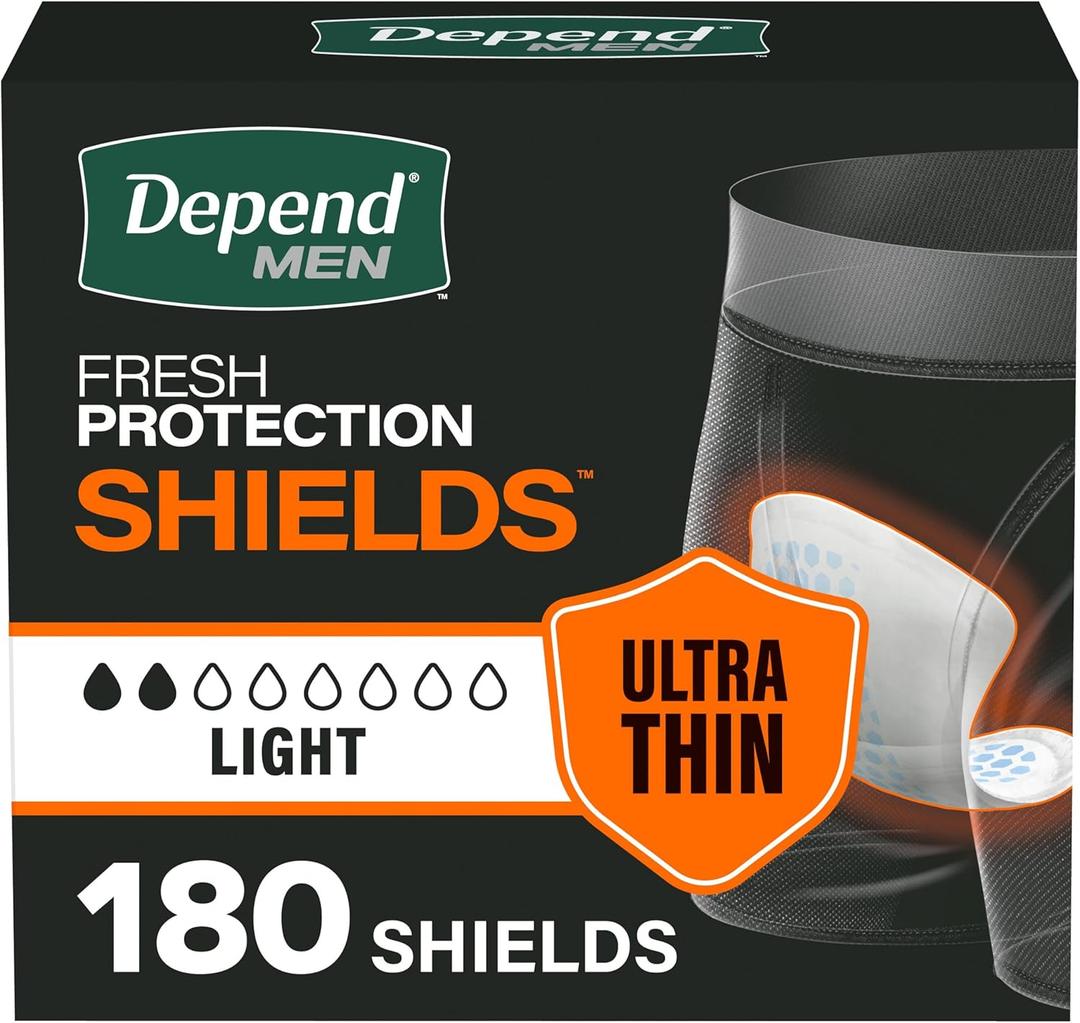 Depend Shields Incontinence Pads for Men, Light Absorbency, 180 Count, 