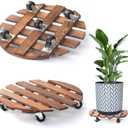 2 Pack 14" Plant Caddy with 5 Wheels, Rolling Plant Stand 220 LB Heavy Duty Wooden Round Plant Dolly with Metal 360 Lockable Caster Wheels for Outdoor Indoor Large Plant Pots, Flower Pot, Patio