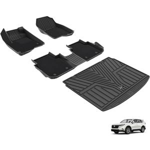 3W Floor Mats(with Carpet) & Cargo Liner Fit for Honda CR-V 2023 2024 2025 2026 TPE All Weather Waterproof Custom Fit Automotive Floor Liners and Carpet for Honda CR-V, Black(Include Hybrid)