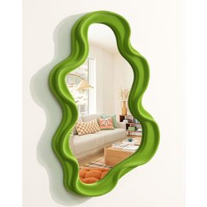 Living Room Mirrors for Wall Decor, Soft Velvet Wall Mounted Cloud Mirror for Girl Teen Women Bedroom Decoration, Cute Hanging Sculpture Home Accent for Dining Room Kitchen (Lawn Green) (16x10")
