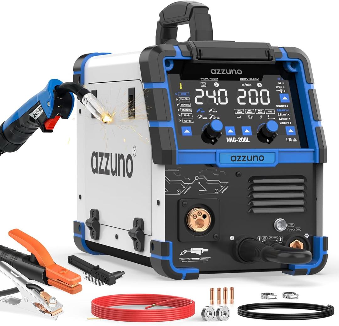 AZZUNO 200A MIG Welder 110V/220V, 8 in 1 Welder Machine Aluminum MIG/Gas MAG/Gasless Flux Core MIG/Gas MIG/Spot MIG/Spool Gun Compatible/Lift TIG/Stick Welding, Multi process Welding Machine AZZUNO 200A MIG Welder 110V/220V, 8 in 1 Welder Machine Aluminum MIG/Gas MAG/Gasless Flux Core MIG/Gas MIG/Spot MIG/Spool Gun Compatible/Lift TIG/Stick Welding, Multi process Welding Machine
