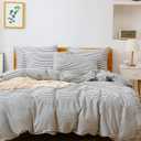 JELLYMONI 100% Natural Cotton 3pcs Striped Duvet Cover Sets,White Duvet Cover with Dark Grey Stripes Pattern Printed Comforter Cover,with Zipper Closure & Corner Ties(Full Size)