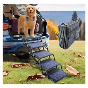 Dog Ramp for Car Truck and SUV Dog Stairs for Large Dogs Folding Pet Stairs with Non-Slip Rug Surface Supports Up to 250 lbs (5 Steps)