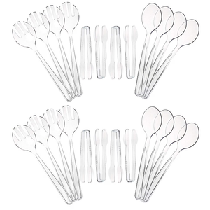 Clear Plastic Serving Utensils Set - 24 Clear Plastic Serving Spoons, 24 Tongs And 24 Forks - Heavy Duty Disposable Serving Utensils Set For Parties