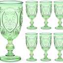 6 Pcs Plastic Goblets 7.5oz Vintage Goblet Plastic Wine Glasses Colored Retro Embossed Water Goblets for Wine Bar Juice Baby Shower Wedding Reception Grand Event Party (Green)
