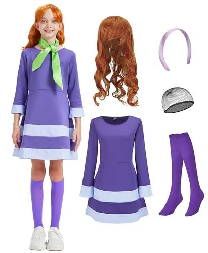 Oerinkend Halloween Costume for Girls - Deluxe Red Skirt Set with Wig, Socks & Accessories (Dahne-M)
