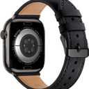 Bestig Leather Bands Compatible with Apple Watch Band 49mm 46mm 45mm 44mm 42mm(Series 3 2 1) for Women Men, Strap for iWatch Ultra 3/2/1&SE3/2/1&Series 11 10 9 8 7 6 5 4(Black+Black)