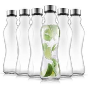JoyJolt Spring Glass Water Bottles Set of 6-18 oz Glass Bottles with Stainless Steel Caps - Glass Drinking Bottles with Leakproof Lids - Reusable Glass Juice Bottle - Container Bottle Set