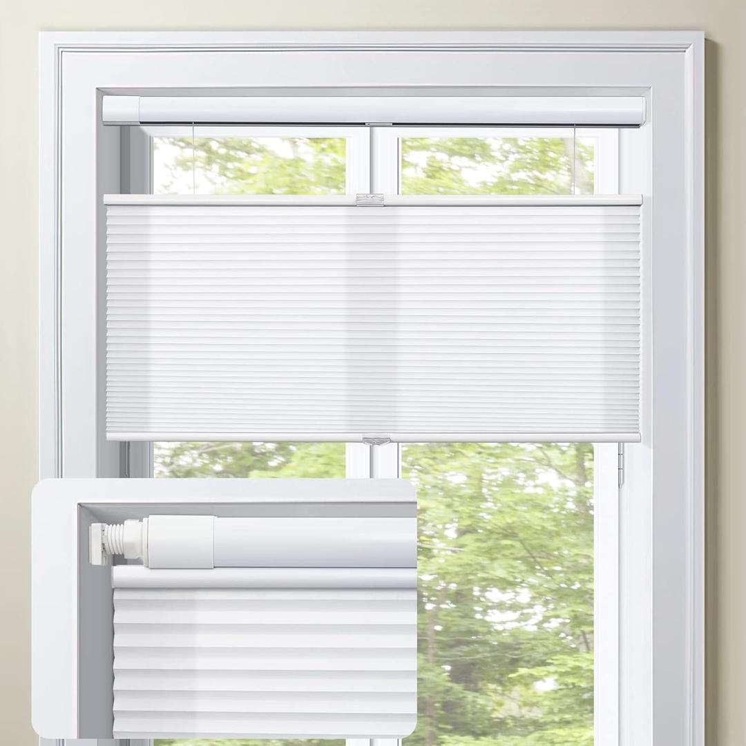 MiLin No Tools Top Down Bottom Up Cellular Shades Cordless No Drill Blinds for Windows Shades for Home Indoor Blinds and Shades - Light Filtering White 22 1/2" W x 48" H, 22.5"W x 48"H
