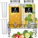 FillTouch 2 Pack 2 Gallon Glass Drink Dispenser Glass Beverage Dispenser with Stand Spigot and Filter Leakproof Water Jar Clear Iced Drink Jug for Parties Juice Lemonade Picnics Fridge