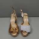 DREAM PAIRS Women's Chunky Platform Heels Sandals Pleated Bow Knot Ankle Buckle Strap Heeled Sandals Open Toe Comfortable Wedding Party Dress Shoes (8.5, Gold)