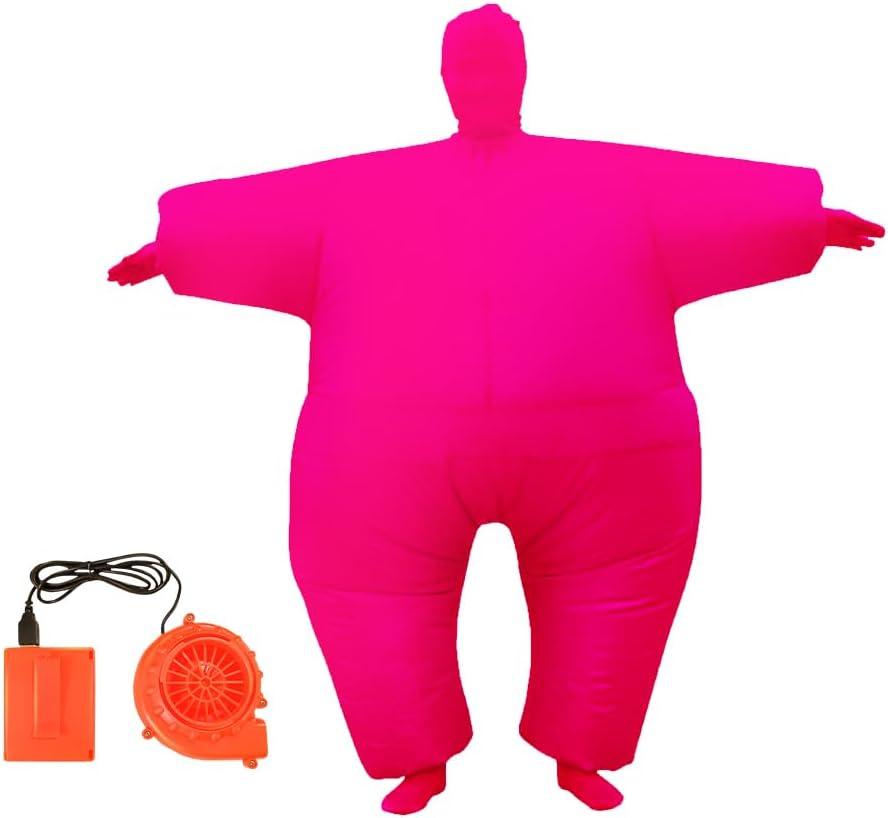 Qshine Adult Inflatable Full Body Jumpsuit Cosplay Costume Halloween Funny Fancy Dress Blow Up Party Toy (Pink)