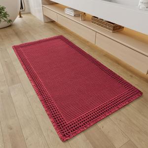 RESARE Christmas Waffle Bathroom Runner Rugs, Super Absorbent Bath Mat Non Slip Washable Quick Dry, Upgraded Ultra Soft Boho Bath Rugs with Tassels for Bedroom Laundry Room, 2'x4'(24"x48"), Red