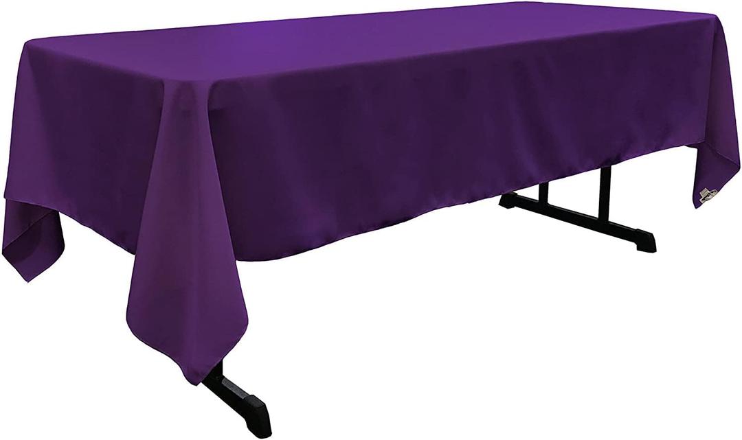 LA Linen Polyester Poplin Washable Rectangular Tablecloth, Stain and Wrinkle Resistant Table Cover 60x120, Fabric Table Cloth for Dinning, Kitchen, Party, Holiday 60 by 120-Inch, Purple