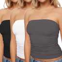 KKJ Womens Strapless Tube Tops Cute Going Out Crop Top Backless Ruched Bandeau Summer Outfits 2025 Trendy Y2k Shirts 3 Pack (X-Small, Black/White/Grey)