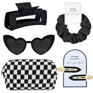5 PCS Bridesmaid Proposal Gifts Bridesmaid Hair Clips Bridesmaid Scrunchies Sunglasses Black Makeup Bag Bachelorette Party Wedding Favors Bridal Party Present Hair Accessories for Women Girls