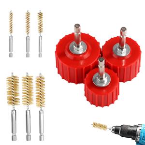 9pcs Copper Pipe Cleaner Set for Power Drill, 3pcs 1/2" 3/4" 1" Tube Cleaning Brushes & 6pcs Brass Wire Bore Brushes Metal Pipe Cleaner for Drill Copper Tubes and Fittings for Soldering