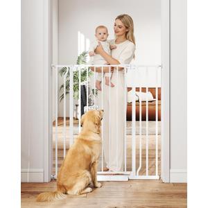 40" Extra Tall Baby Gate for Stairs, Auto Close Stroller Friendly Dog Gate Indoor for Doorways, Pressure Mounted 29"-40" Wide Baby Gate, Easy Walk Through Gate for Children & Pets, White