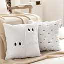 2 Pcs Halloween Pillow Covers 18 x 18 Inch White Ghost Throw Pillowcase Spooky Plush Cushion Cases Cute Ghost Halloween Decoration for Home Sofa Bed Couch Chair Living Room Bed Home