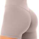 Unthewe Women's Workout Gym Biker Shorts High Waisted Athletic Booty Yoga Shorts with Tummy Control(U729-Carbon Dust-L) (Beige, L)