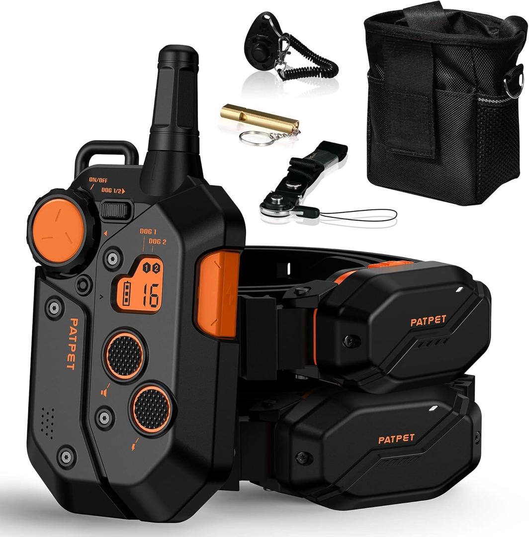 PATPET 3/4 Mile Range Dog Training Collar with Remote for Medium Large Dog, 15-150lbs Dog Shock E Collar 2 Packs