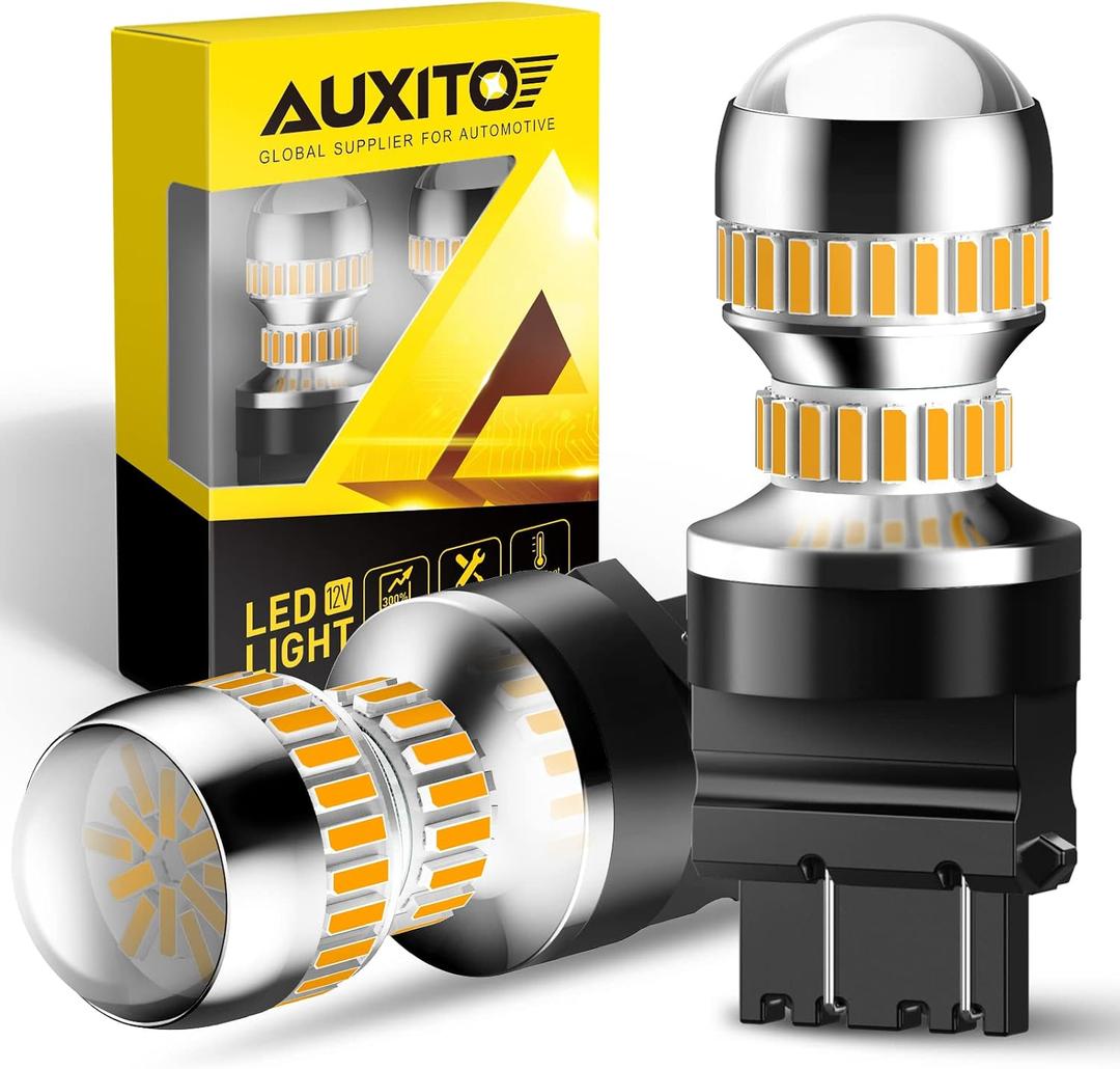 AUXITO LED Turn Signal Bulb 3157 LED Bulbs Amber Yellow Brighter 3156 3457A 4057 4157 LED Bulb for Front Rear Turn Signal Light Blinker DRL Marker Parking Lights, Pack of 2