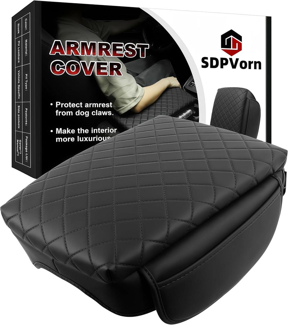 Armrest Cover for Chevy Colorado GMC Canyon 2023 2024 2025 2026 Center Console Pad Accessories Arm Rest Lid with Pockets, Black Faux Leather